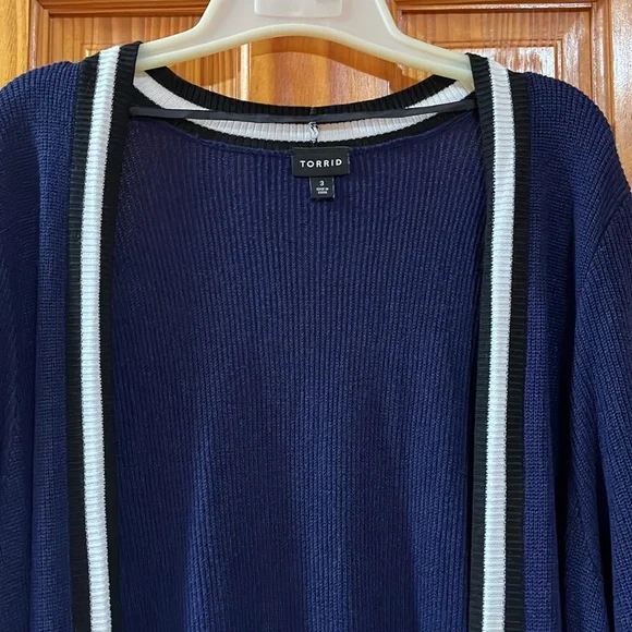 Torrid Colorblock Navy Blue Open Front Long Line Cardigan Sweater Size 3 - Picture 7 of 14